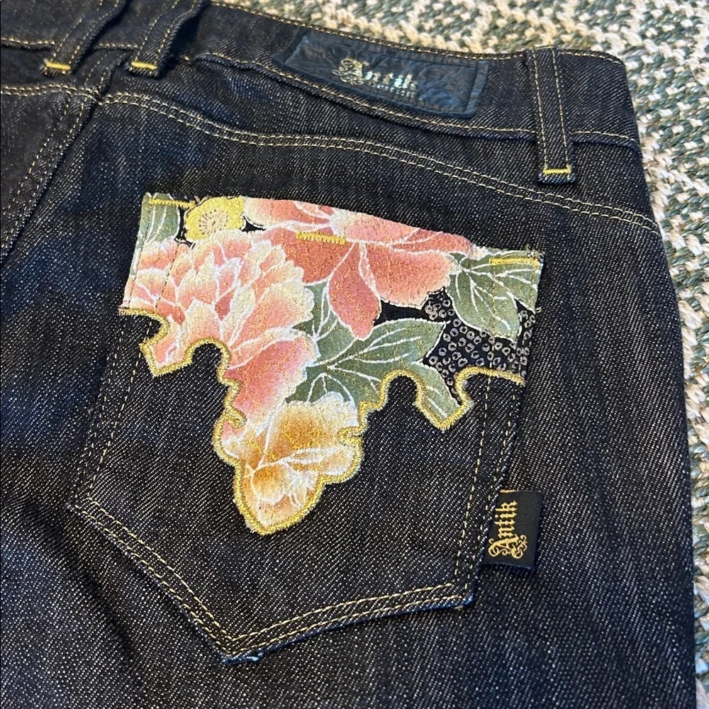 Vintage Y2K Antik Denim Eva 5 Pocket Bootcut Embroidered Patchwork Low Rise Jean